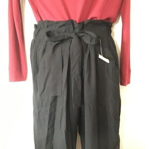 Black Paper Bag Tie Waist Pants